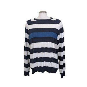 Club Monaco Cashmere Silk Cotton Sweater Mens Large Black Striped Long Sleeve